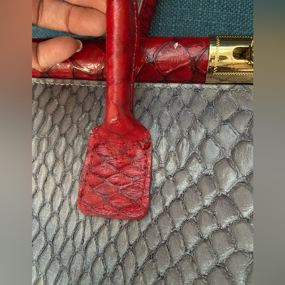 Vintage Pelle Di Giada Made in Italy, animal Print Gray & Red Leather Handbag - Picture 8 of 16